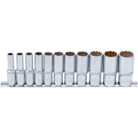 BGS Steckschlüssel-Einsatz-Satz Zwölfkant, tief | Antrieb Innenvierkant 10 mm (3/8") | Zollgrößen | 11-tlg.
