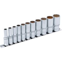 BGS Steckschlüssel-Einsatz-Satz Zwölfkant, tief | Antrieb Innenvierkant 10 mm (3/8") | Zollgrößen | 11-tlg.