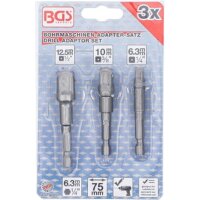 BGS Adapter-Satz für Bohrmaschinen | Außensechskant Antrieb 6,3mm (1/4") | Abtrieb Außensechskant 6,3mm (1/4"), 10mm (3/8"), 12,5mm (1/2") | 3-tlg.