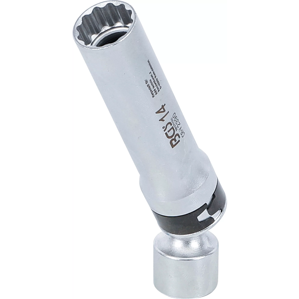 BGS Zündkerzen-Gelenkeinsatz Zwölfkant mit Haltefeder | Antrieb Innenvierkant 10 mm (3/8") | SW 14 mm