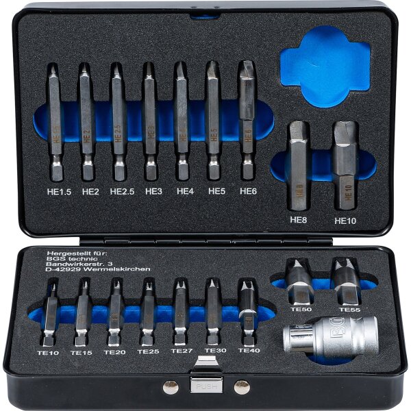 BGS Schraubenausdreher-Satz | für Innensechskant 1,5 - 10 mm / T-Profil (für Torx) | T10 - T55 | 19-tlg.