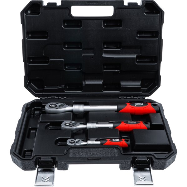 BGS DIY Umschaltknarren-Satz | ausziehbar | Abtrieb Außenvierkant 6,3 mm (1/4") - 10 mm (3/8") - 12,5 mm (1/2") | 3-tlg.