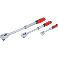 BGS DIY Umschaltknarren-Satz | ausziehbar | Abtrieb Außenvierkant 6,3 mm (1/4") - 10 mm (3/8") - 12,5 mm (1/2") | 3-tlg.