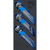 BGS Werkstattwageneinlage 1/3: Winkelschlüssel-Satz | extra lang | T-Profil (für Torx), T-Profil (für Torx) mit Bohrung, Innensechskant | 27-tlg.