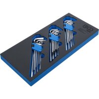 BGS Werkstattwageneinlage 1/3: Winkelschlüssel-Satz | extra lang | T-Profil (für Torx), T-Profil (für Torx) mit Bohrung, Innensechskant | 27-tlg.