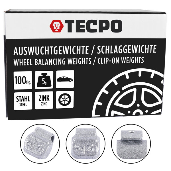 TECPO Auswuchtgewichte - Schlaggewichte 5g Zink für Stahlfelgen, 100-tlg.