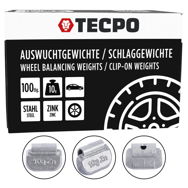 TECPO Auswuchtgewichte - Schlaggewichte 10g Zink für Stahlfelgen, 100-tlg.