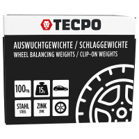 TECPO Auswuchtgewichte Schlaggewichte 15g Zink für Stahlfelgen, 100-tlg.
