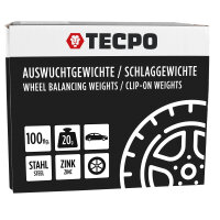 TECPO Auswuchtgewichte Schlaggewichte 20g Zink für Stahlfelgen, 100-tlg.