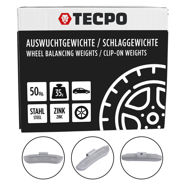 TECPO Auswuchtgewichte Schlaggewichte 35g Zink für Stahlfelgen, 50-tlg.