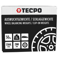 TECPO Auswuchtgewichte Schlaggewichte 35g Zink für Stahlfelgen, 50-tlg.