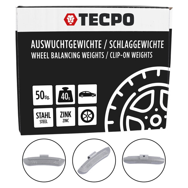 TECPO Auswuchtgewichte Schlaggewichte 40g Zink für Stahlfelgen, 50-tlg