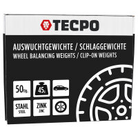 TECPO Auswuchtgewichte Schlaggewichte 45g Zink für Stahlfelgen, 50-tlg.