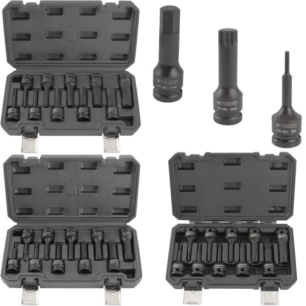 TECPO 3x Kraft-Bit-Einsatz-Satz für Torx, Sechskant, Vielzahn Schrauben