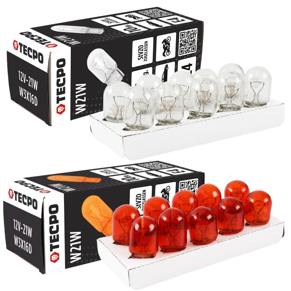 Glühbirne 12V-21W, W21W Orange + 12V-21W, W3X16D Glassockel