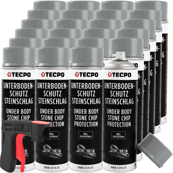 24x TECPO Unterbodenschutz überlackierbar hell, 500 ml + Pistolengriff