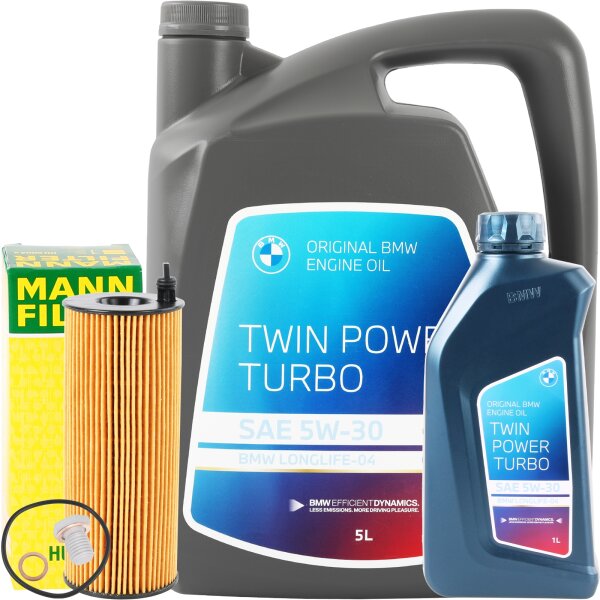 MANN-FILTER Ölfilter + Schraube + Original BMW 5W-30 Motoröl, 6 Liter