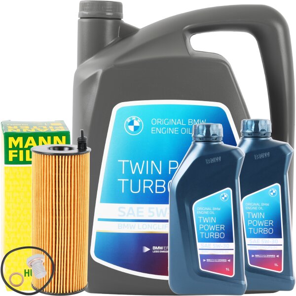 MANN-FILTER Ölfilter + Schraube + Original BMW 5W-30 Motoröl, 7 Liter