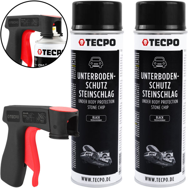 2x TECPO Unterbodenschutz überlackierbar schwarz, 500 ml + Pistolengriff