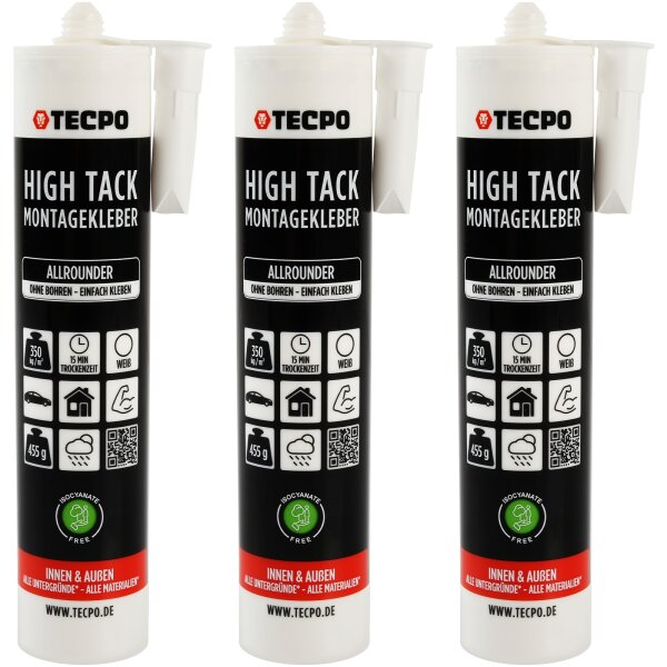 TECPO Montagekleber HIGH TACK Baukleber, 3x 455g Kleber + Dichtstoffe MS-Polymer SMP