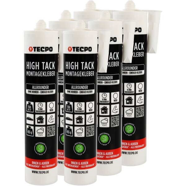 TECPO Montagekleber HIGH TACK Baukleber, 6x 455g Kleber + Dichtstoffe MS-Polymer SMP