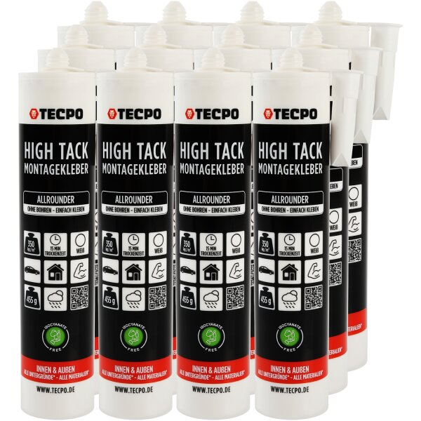 TECPO Montagekleber HIGH TACK Baukleber, 12x 455g Kleber + Dichtstoffe MS-Polymer SMP