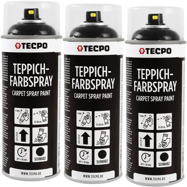 3x TECPO 1K Farbspray Schwarz Teppich / Fußmatten, 400 ml