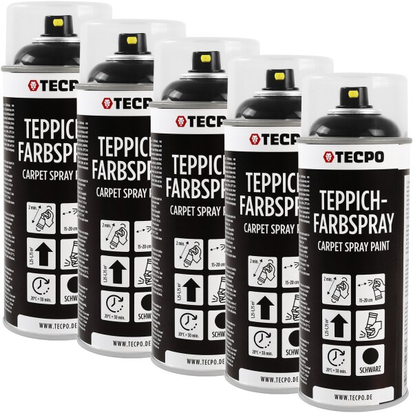 5x TECPO 1K Farbspray Schwarz Teppich / Fußmatten, 400 ml