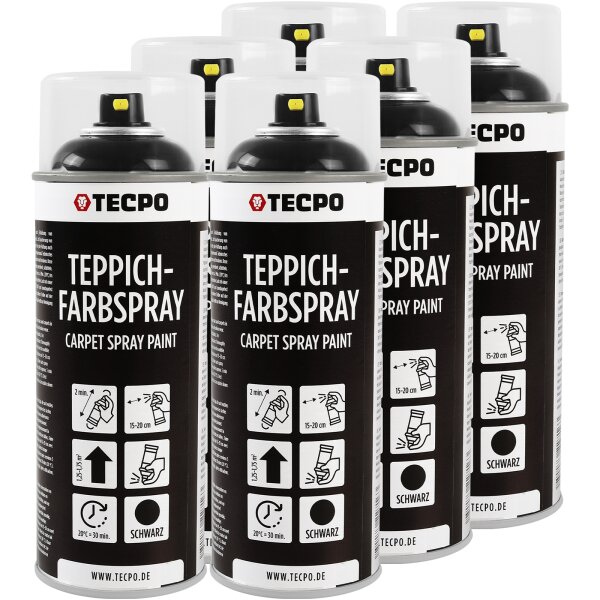 6x TECPO 1K Farbspray Schwarz Teppich / Fußmatten, 400 ml