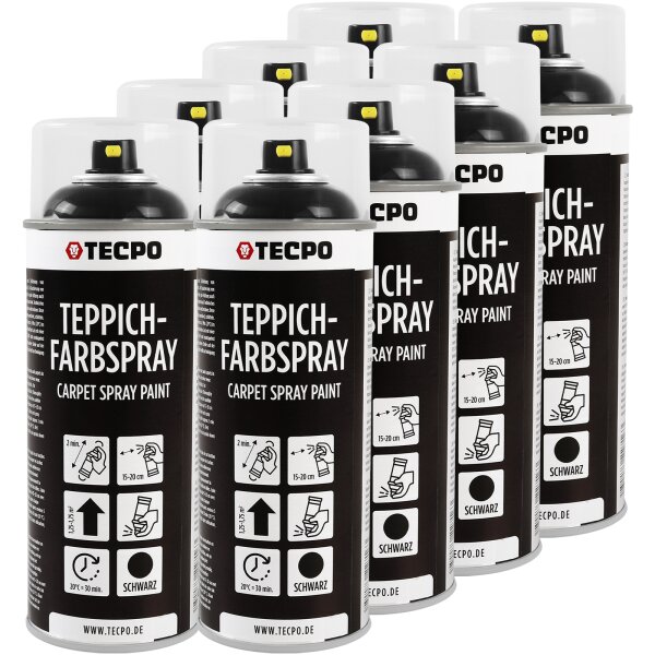 8x TECPO 1K Farbspray Schwarz Teppich / Fußmatten, 400 ml