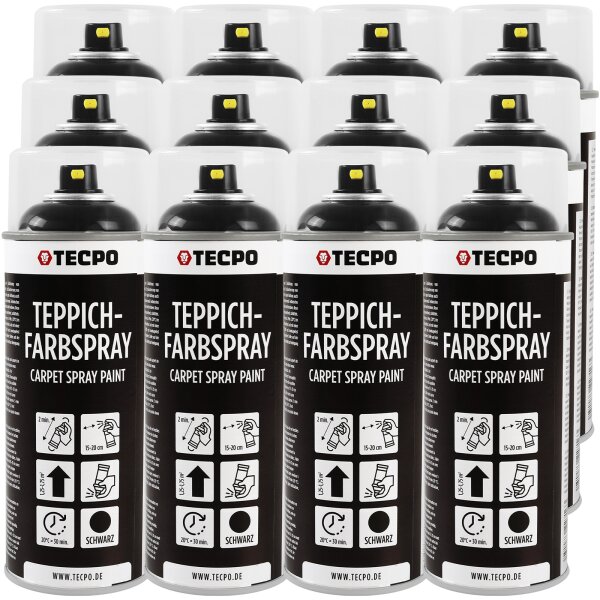 12x TECPO 1K Farbspray Schwarz Teppich / Fußmatten, 400 ml