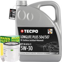 MANN-FILTER  Ölfilter + 5L TECPO 5W-30 LONGLIFE PLUS MOTORÖL für VW 504.00 507.00