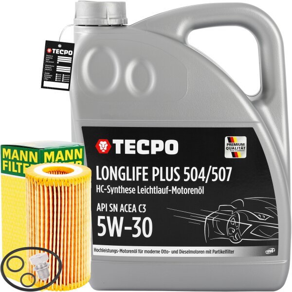 MANN-FILTER Ölfilter + 5L TECPO 5W-30 LONGLIFE PLUS MOTORÖL für VW 504.00 507.00
