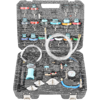 TECPO Kühlsystem Abdrückgerät 27-teilig + 5L Kühlerfrostschutz Kühlmittel AG13+ rosa (-40 C°) Antifreeze