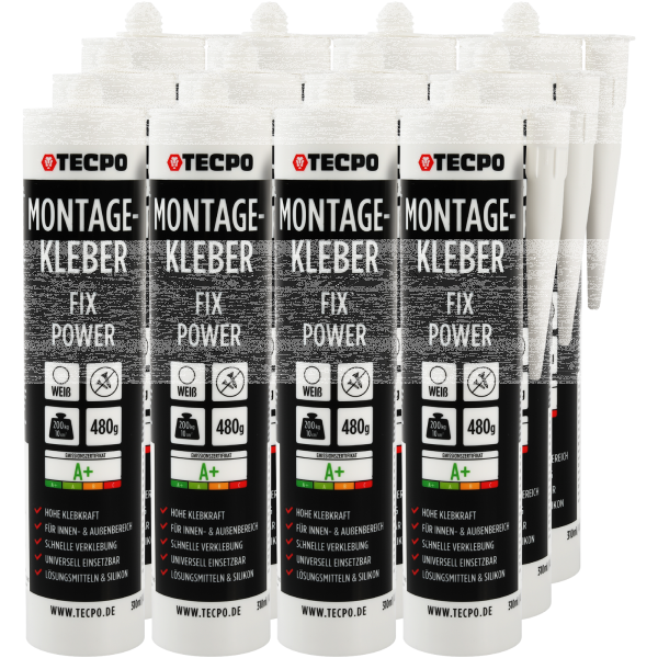 12x TECPO Universal Montagekleber Ultra FIX Power Baukleber 480g Weiß