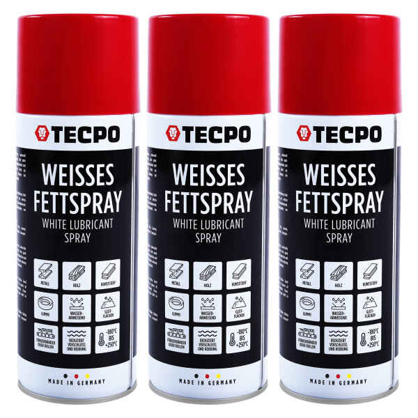 TECPO Weisses Fettspray Sprühfett White Grease 3x 400 ml Hochleistungs-Schmierfett mit starker Kriechwirkung und Korrosionsschutz