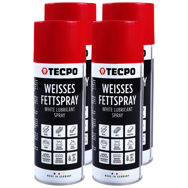 TECPO Weisses Fettspray Sprühfett White Grease 4x 400 ml Hochleistungs-Schmierfett mit starker Kriechwirkung und Korrosionsschutz