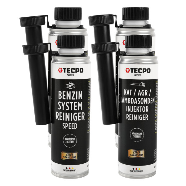 TECPO Benzinkur Set – KAT/AGR & Injektor Reiniger + Benzinsystem Reiniger (4x 300 ml)