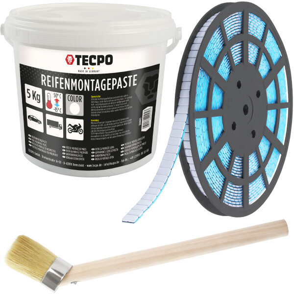 TECPO Reifenmontagepaste weiß 5 kg + Pinsel + 1200x Klebegewichte