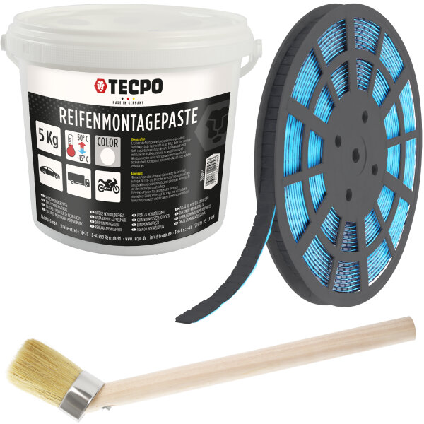 TECPO Reifenmontagepaste weiß 5 kg + Pinsel + 1200x Klebegewichte black