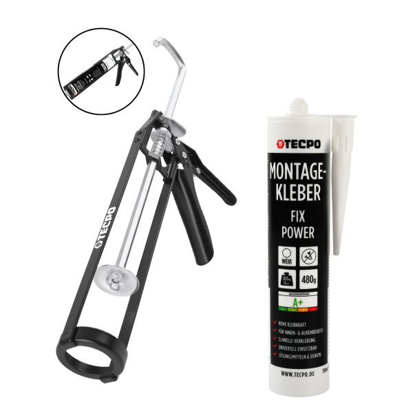1x TECPO Universal Montagekleber Ultra FIX Power Baukleber 480g Weiß + Kartuschenpresse