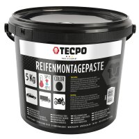 TECPO Reifenmontagepaste schwarz 5 kg + Pinsel für Reifenmontagepaste Ø40mm + Reifen Montiereisen und Felgenkantenschutz-Satz 13-tlg.