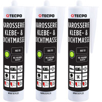3x TECPO Karosserie Klebe & Dichtmasse KKD 701 Schwarz, 414g MS-Polymer 1K-Dichtstoff