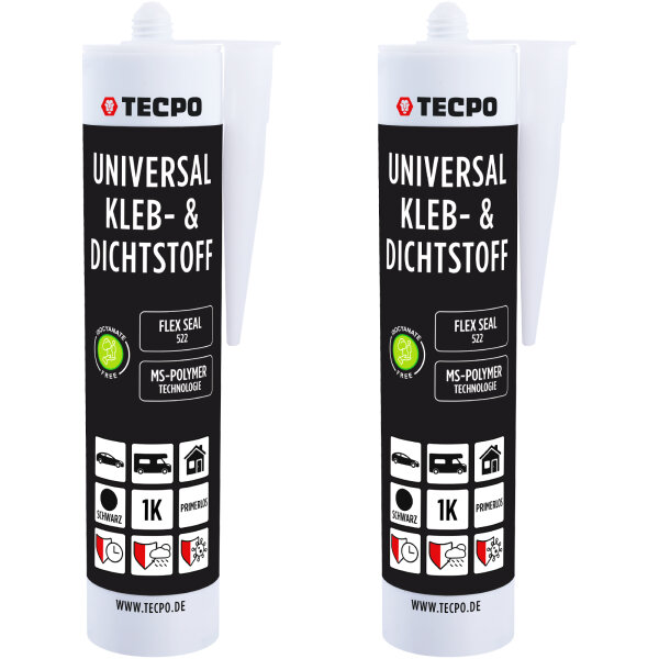 2x TECPO Universal Klebe- und Dichtstoff FLEX SEAL 522 SCHWARZ 1K MS-Polymer UV-stabil und witterungsbeständig
