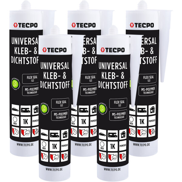 5x TECPO KLEBE UND DICHTSTOFF UNIVERSAL FLEX SEAL 522 WEIß 1K MS POLYMER 480g