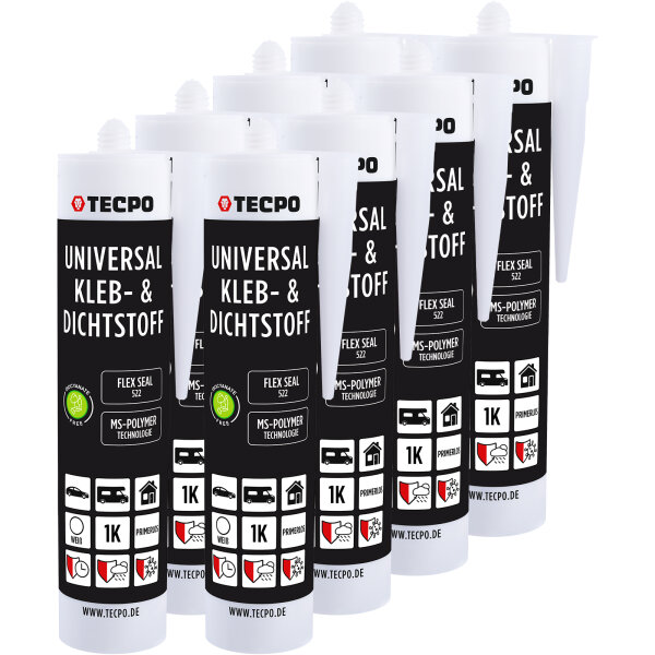 8x TECPO KLEBE UND DICHTSTOFF UNIVERSAL FLEX SEAL 522 WEIß 1K MS POLYMER 480g