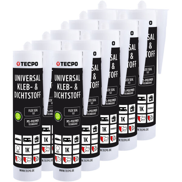 10x TECPO KLEBE UND DICHTSTOFF UNIVERSAL FLEX SEAL 522 WEIß 1K MS POLYMER 480g