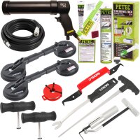PETEC Scheibenkleber-Set + Ausbau-Werkzeug + Druckluft-Kartuschenpresse + 2x Gummi-Doppelsauger
