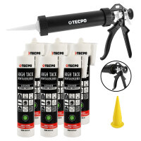 6x TECPO Montagekleber HIGH TACK Baukleber 455g Kleber + Dichtstoffe MS-Polymer SMP + Alu-Kartuschenpresse 220 mm