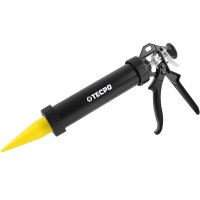 1x TECPO Karosserie Klebe & Dichtmasse KKD 701 Schwarz, 414g MS-Polymer 1K-Dichtstoff + Alu-Kartuschenpresse 220 mm